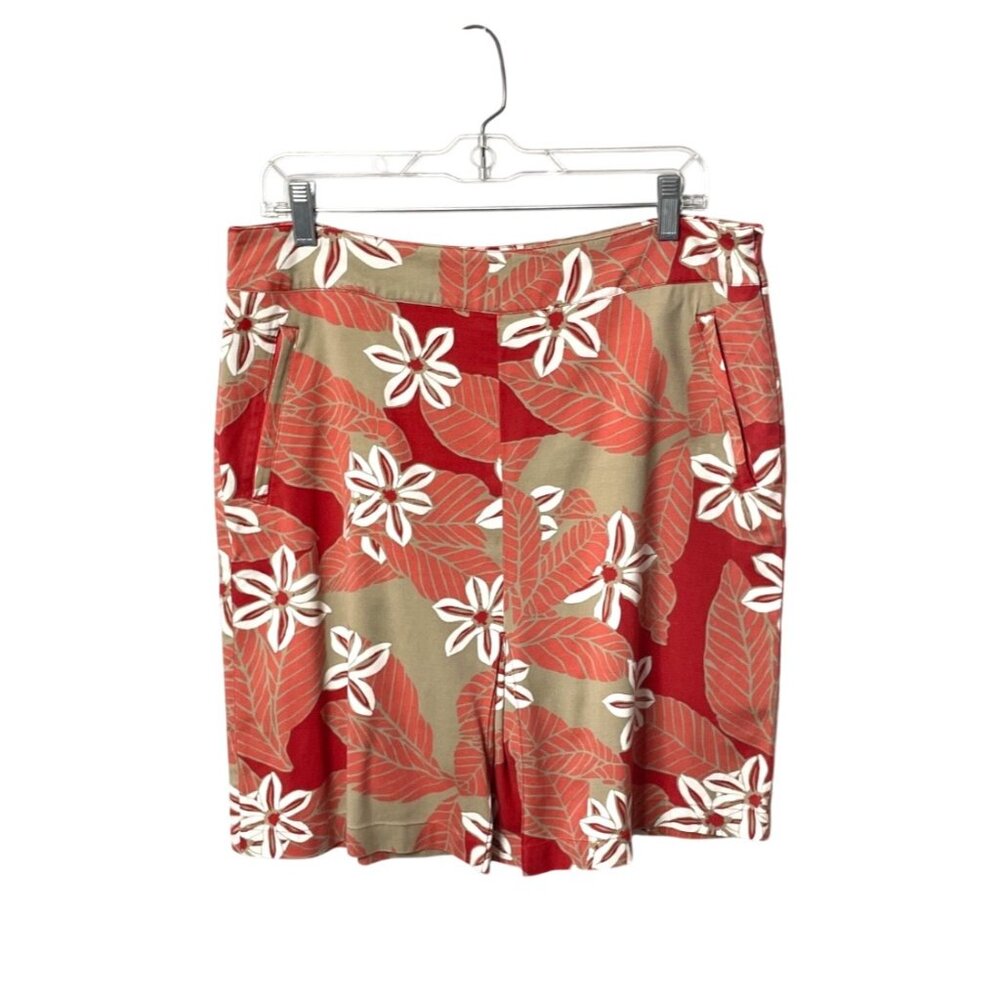 Vintage Chico’s Silk Blend Skirt Floral Leaf Print Womens Size Large Zip Pockets